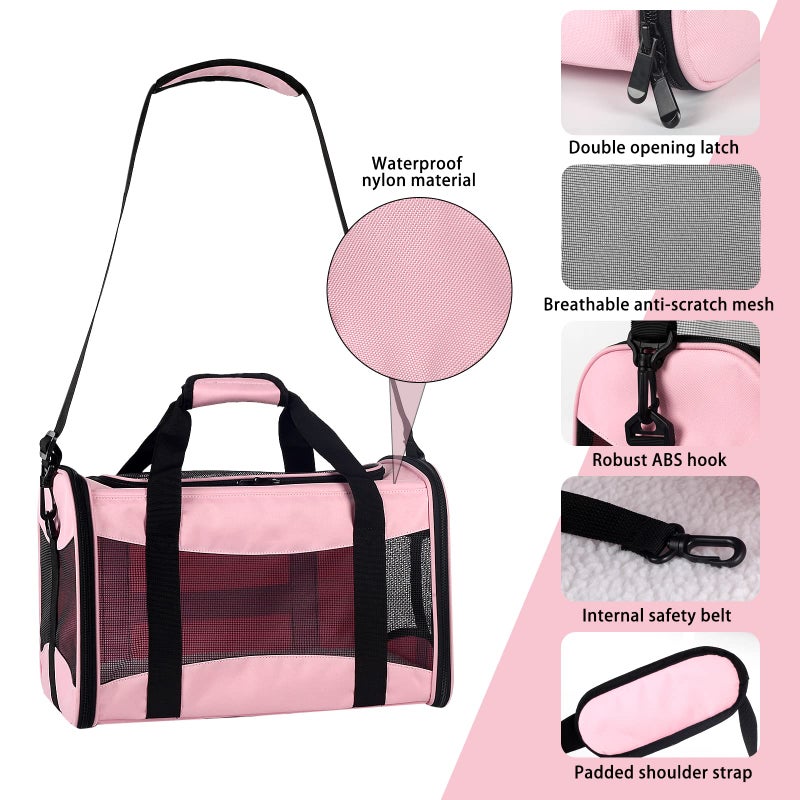 Top tasta Cat Carrying Case - Pet Carrier Airline Approved, Protable and Breathable Pet Travel Carrier Removable Fleece Pad, Collapsible Cat Carrier Dog Carrier for Medium Cats Small Cats Dogs (Small, Pink) - Image 2