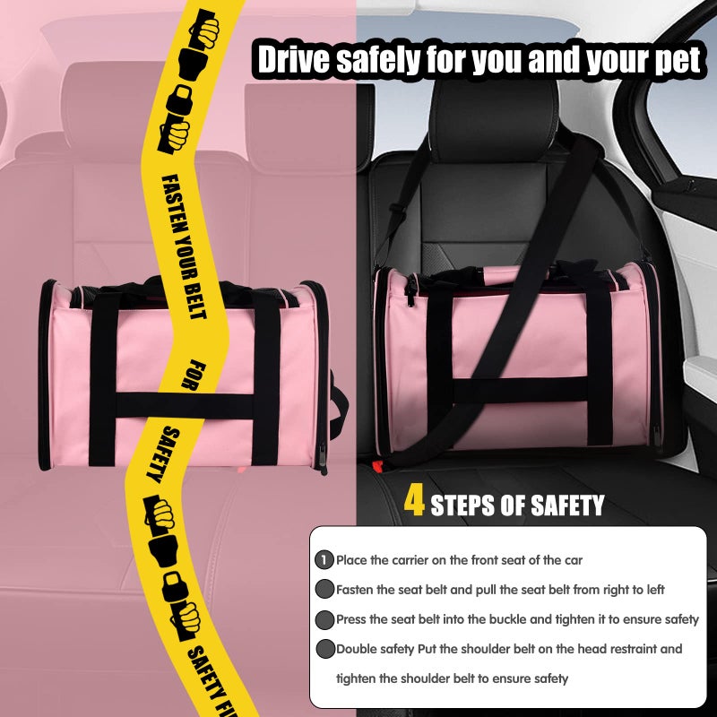 Top tasta Cat Carrying Case - Pet Carrier Airline Approved, Protable and Breathable Pet Travel Carrier Removable Fleece Pad, Collapsible Cat Carrier Dog Carrier for Medium Cats Small Cats Dogs (Small, Pink) - Image 5