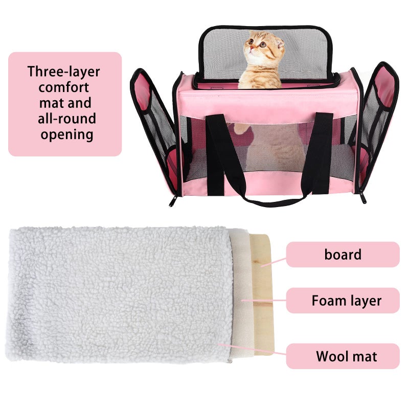 Top tasta Cat Carrying Case - Pet Carrier Airline Approved, Protable and Breathable Pet Travel Carrier Removable Fleece Pad, Collapsible Cat Carrier Dog Carrier for Medium Cats Small Cats Dogs (Small, Pink) - Image 4