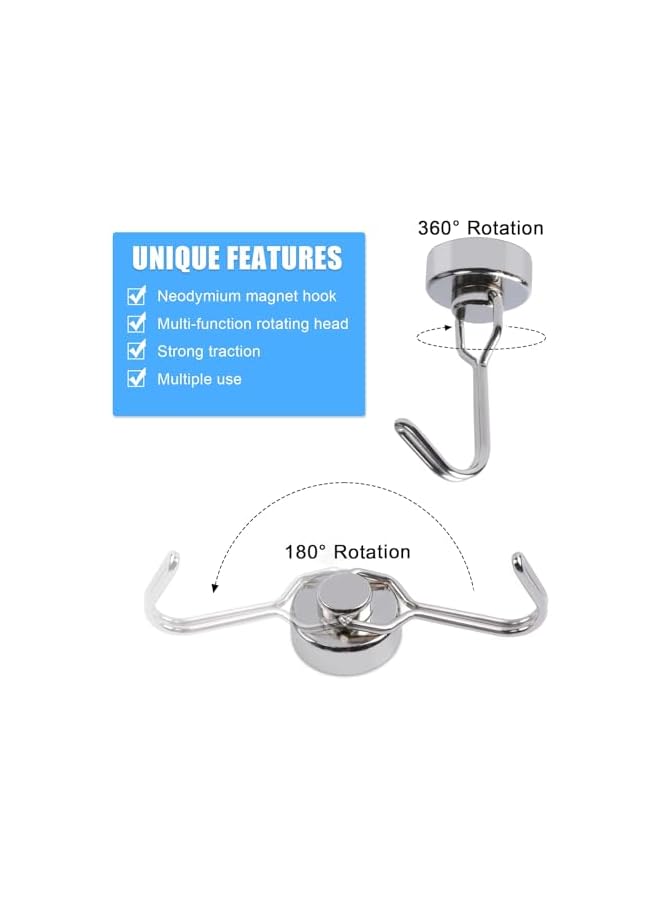 promass 10PCS Super Strong Magnetic Hook, 20 mm Metal Hooks, Neodymium Magnet hooks, 15 kg Rotatable Magnetic Hooks, Magnet Hooks for Kitchen Lockers, Bedroom, Office, Refrigerator Magnet - Image 3