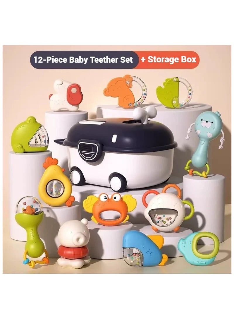 LIXADA 12PCS Baby Teethers Baby teething set Teether rattle toy Baby rattle toys Relieves your baby's teething discomfort Grip training Toys for early education for babies - Image 1