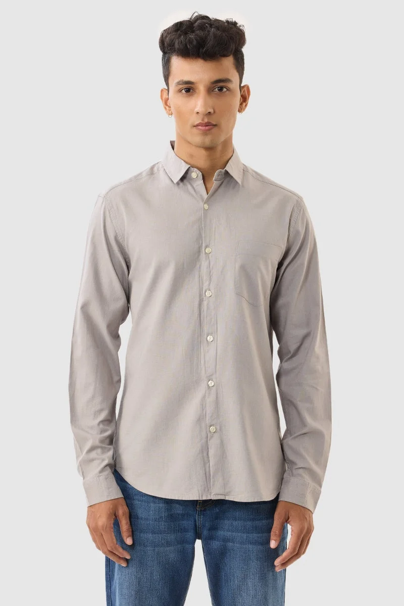 SNITCH Ash Grey Solid Long Sleeve Slim Fit Shirt
