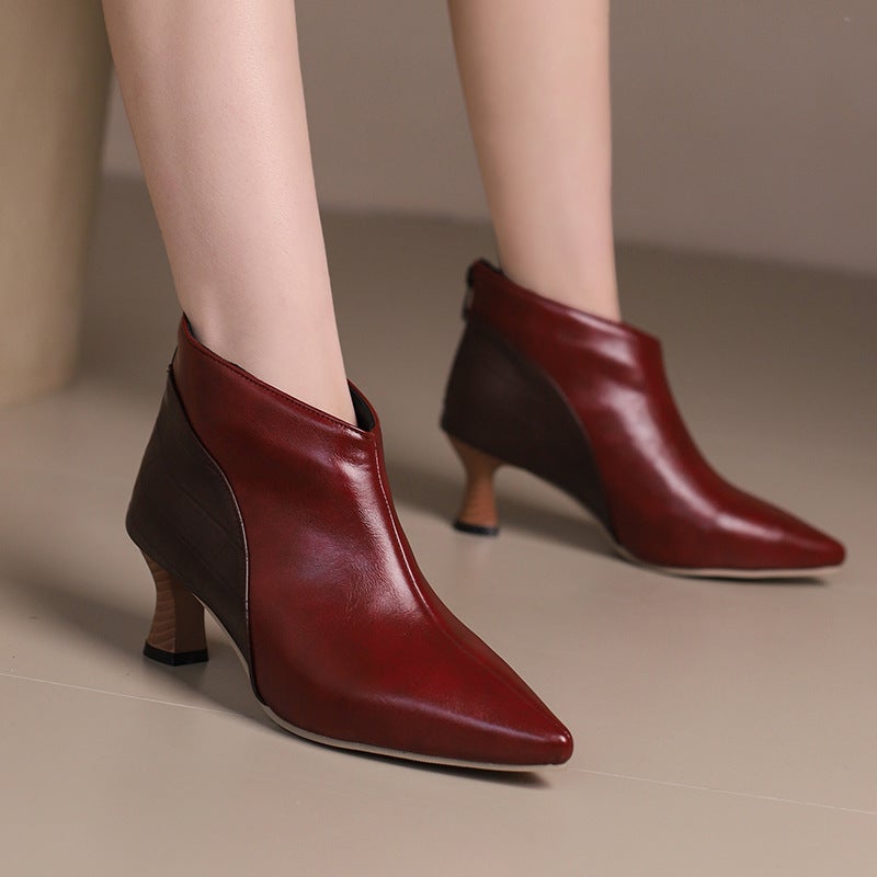 2024 Early Spring Fashion Mid-Heel Pointed 32-50 Super Plus Size Color-Matching Back Zipper Women'S Ankle Boots - Image 4