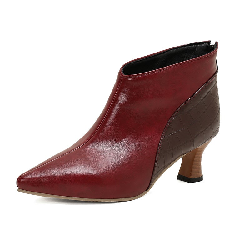 2024 Early Spring Fashion Mid-Heel Pointed 32-50 Super Plus Size Color-Matching Back Zipper Women'S Ankle Boots - Image 1