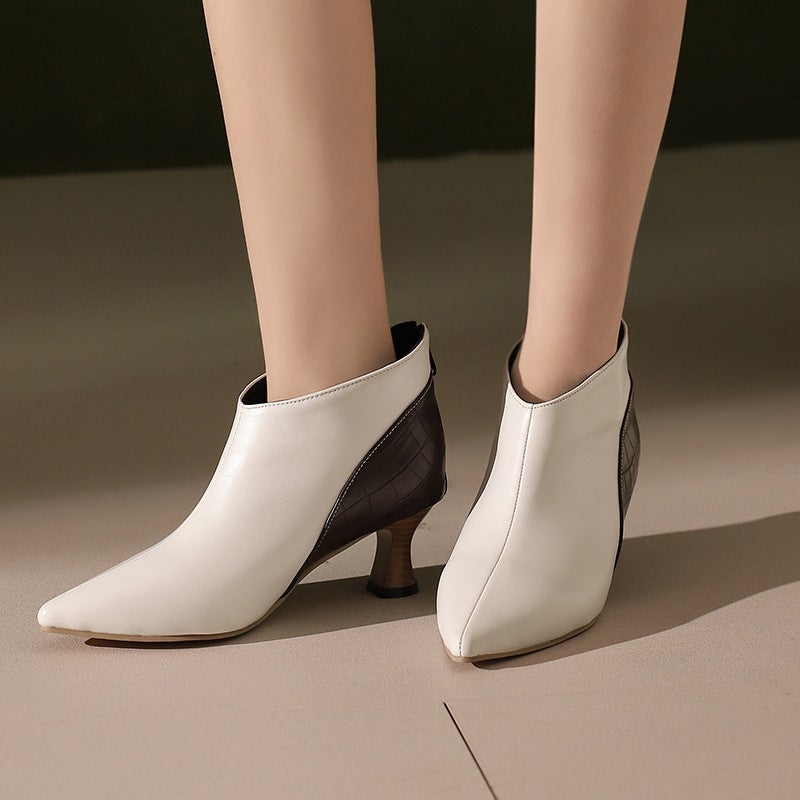2024 Early Spring Fashion Mid-Heel Pointed 32-50 Super Plus Size Color-Matching Back Zipper Women'S Ankle Boots - Image 3