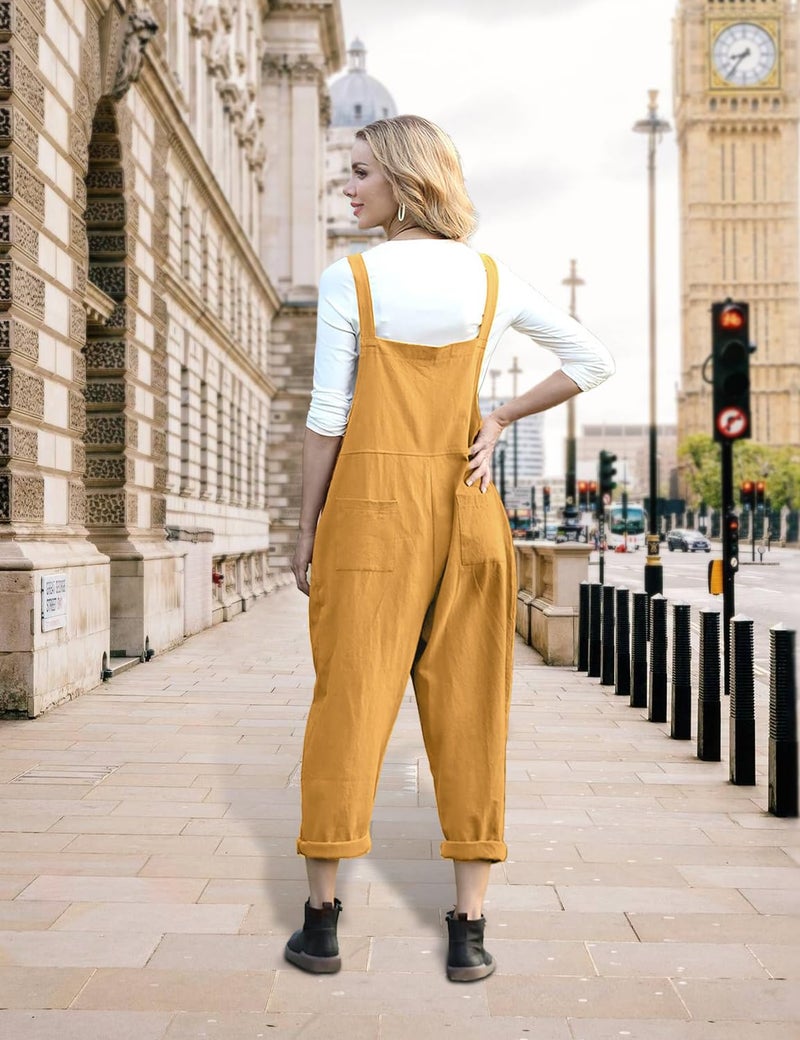 YESNO Women Long Casual Loose Bib Pants Overalls Baggy Rompers Jumpsuits with Pockets (3XL PV9 Ginger) - Image 4