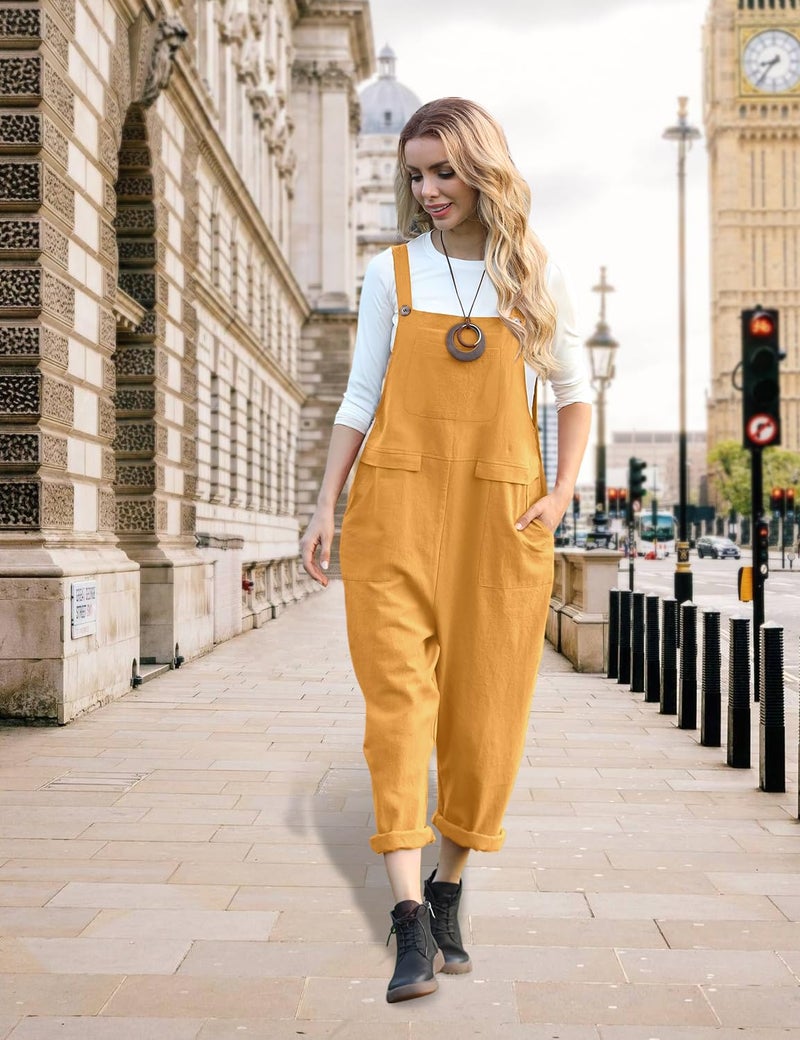 YESNO Women Long Casual Loose Bib Pants Overalls Baggy Rompers Jumpsuits with Pockets (3XL PV9 Ginger) - Image 3