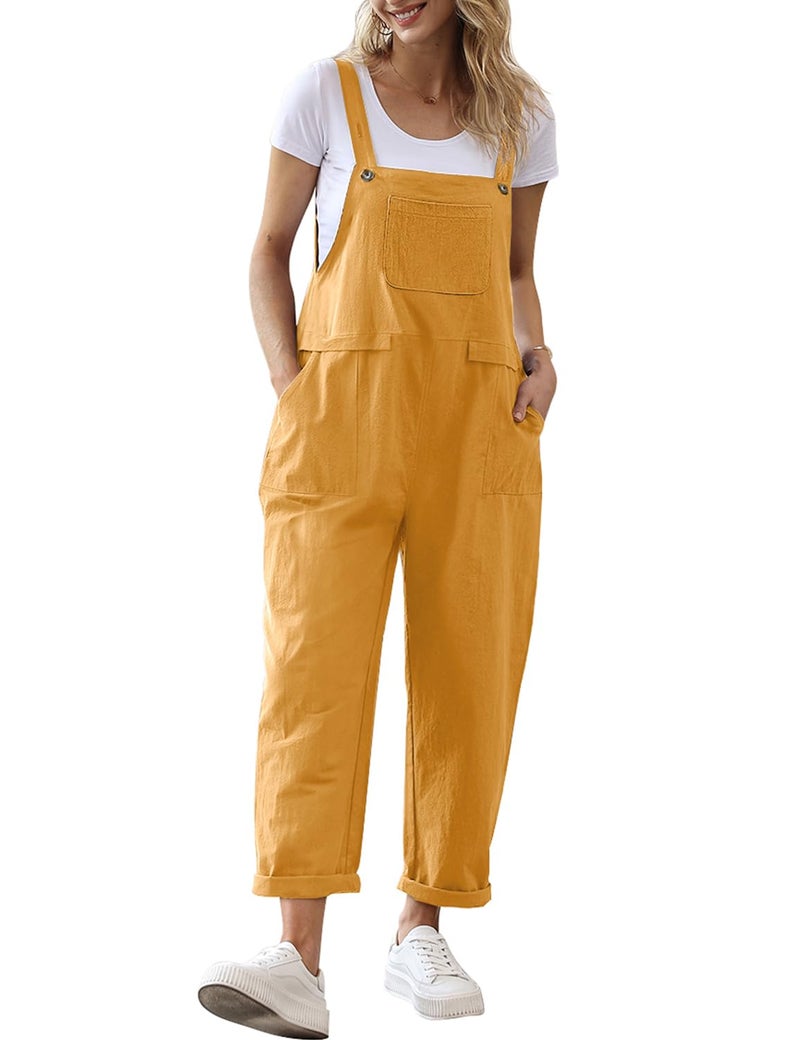 YESNO Women Long Casual Loose Bib Pants Overalls Baggy Rompers Jumpsuits with Pockets (3XL PV9 Ginger) - Image 1