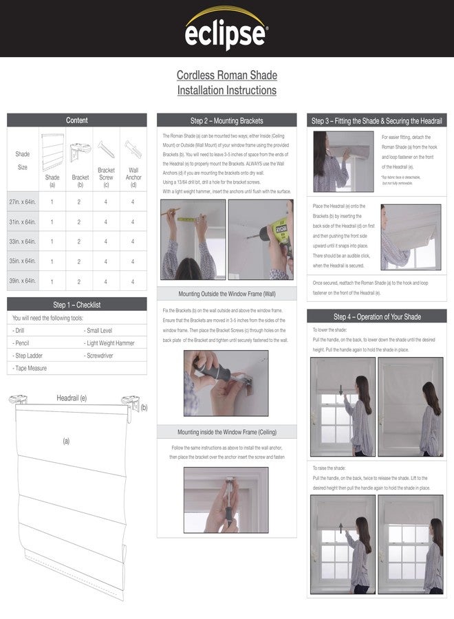 إكليبس ستارة إكليبس كيندال الرومانية المعتمة بنسبة 100%، لاسلكية، تقلل الضوضاء وتوفر الخصوصية المنزلية، عازلة حرارياً ومبطنة لتحسين كفاءة الطاقة، عرض 27 بوصة × طول 64 بوصة، لون أبيض - Image 3