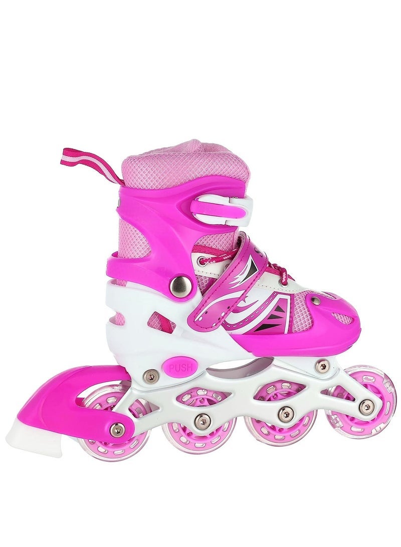 Adjustable Roller Skate Shoes LED Light Single Row Wheels, Pink/White - Size Meduim 35-38 - Image 4