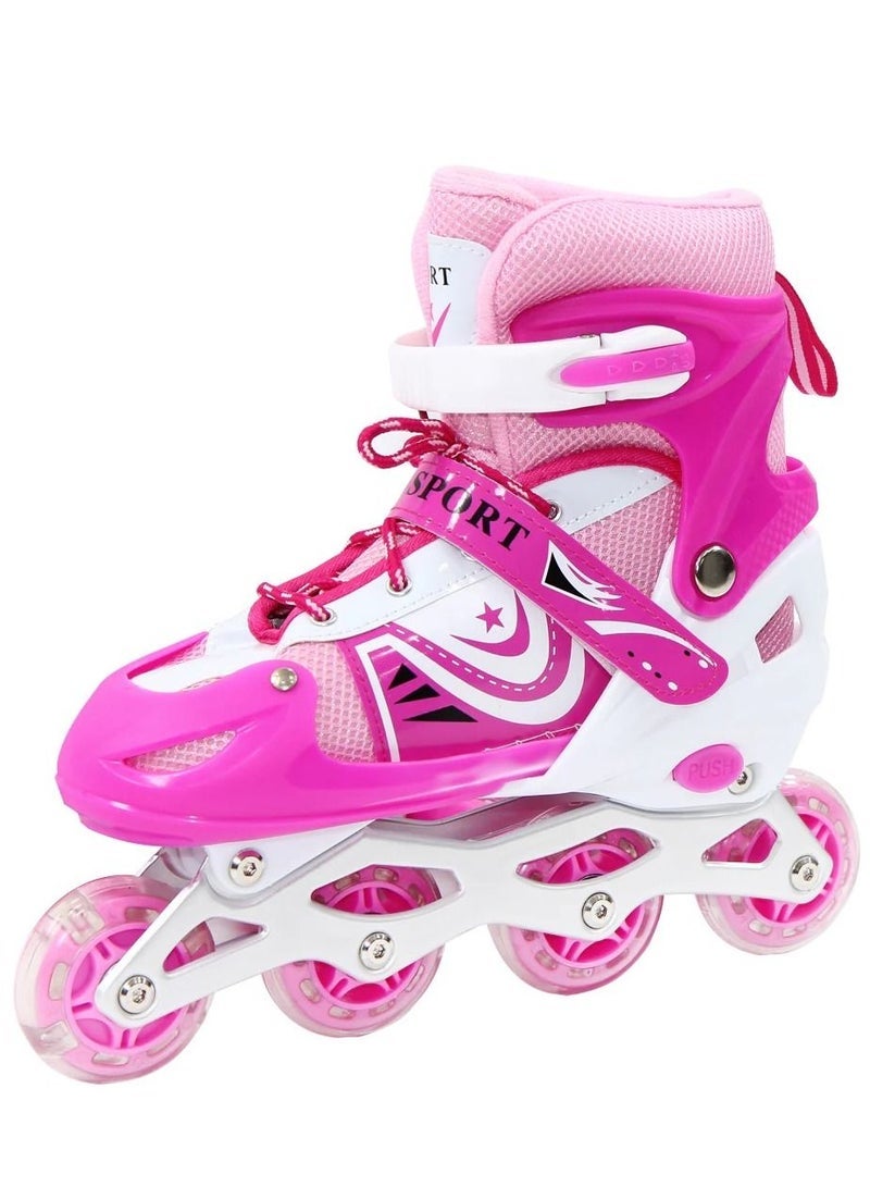 Adjustable Roller Skate Shoes LED Light Single Row Wheels, Pink/White - Size Meduim 35-38 - Image 3
