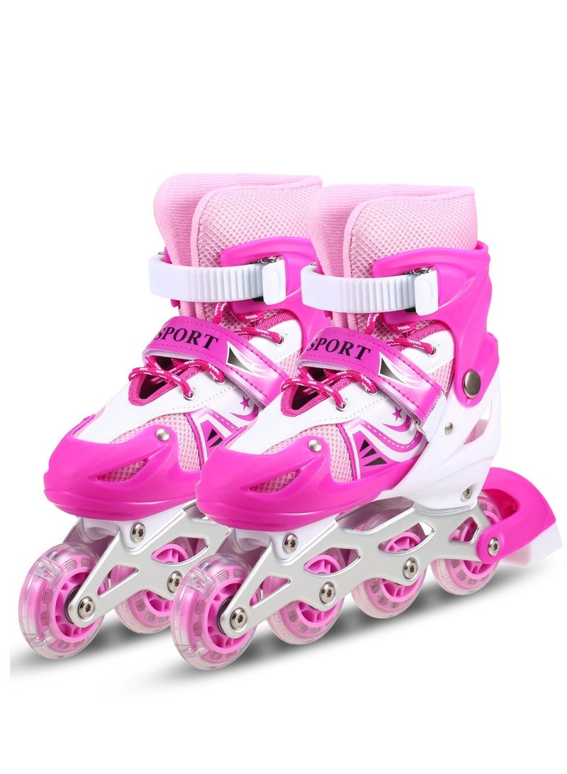 Adjustable Roller Skate Shoes LED Light Single Row Wheels, Pink/White - Size Meduim 35-38 - Image 1