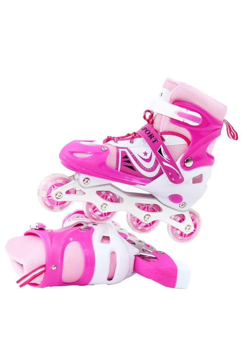 Adjustable Roller Skate Shoes LED Light Single Row Wheels, Pink/White - Size Meduim 35-38 - Image 2