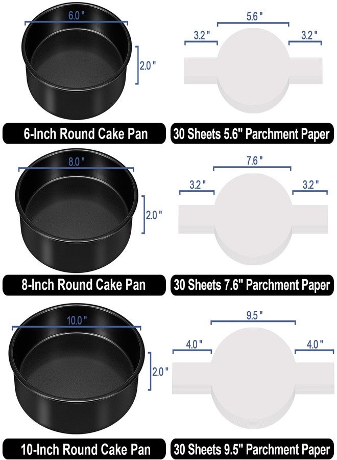 AWTBDP Round Cake Pans Set of 3 (6, 8, 10 Inch), Nonstick Circle Cake Pan with 90PCS Parchment Paper for Layer Cakes Deep-Dish Pizza Tart, Baking Pans Set for Christmas Birthday Thanksgiving, Dishwasher Safe - Image 2