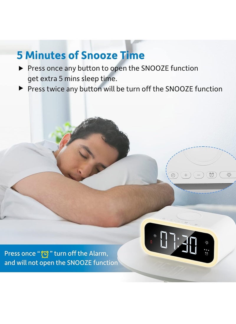 Wireless Charger Alarm Clock, 15W Qi Wireless Charger, Ambient Light Alarm Clock with Adjustable Brightness, Digital Alarm Clock with USB Output Port for Bedroom, Office