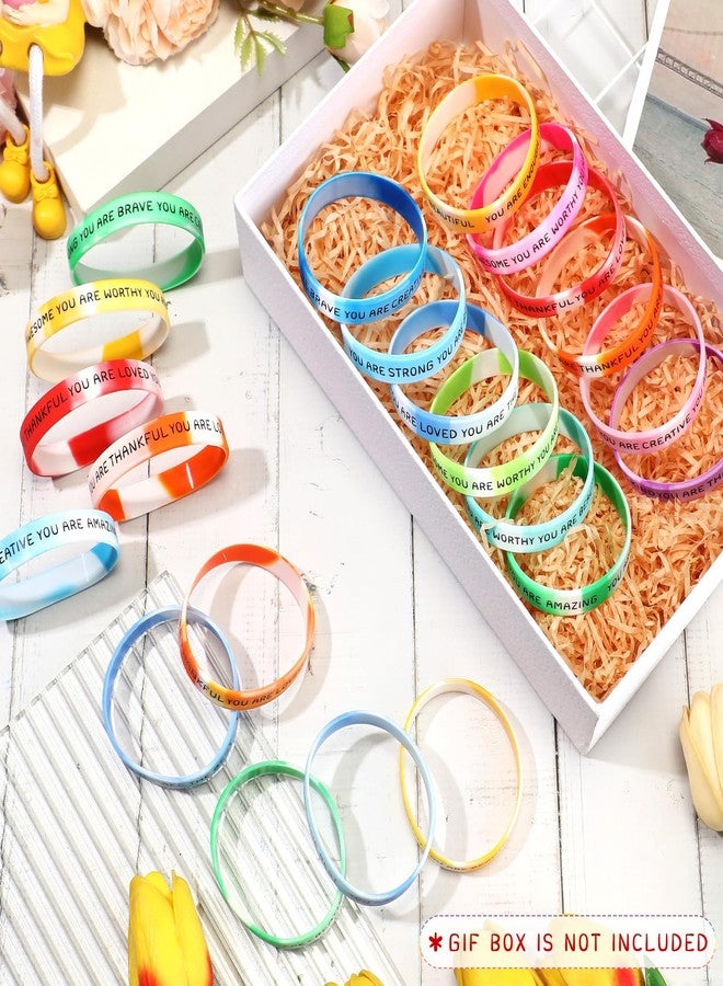 Roowest 120 Pcs Motivational Wristbands Bulk for Student Inspirational Rubber Bands Stretch Affirmation Silicone Bracelet Halloween Class Prizes Teacher Gifts for Kids Christmas(Gradient Color) - Image 3