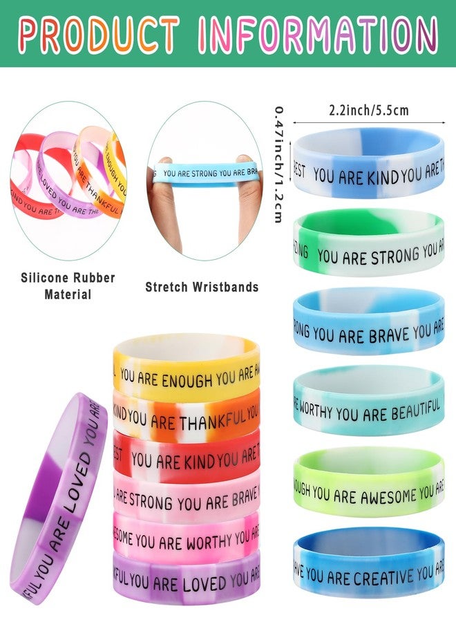 Roowest 120 Pcs Motivational Wristbands Bulk for Student Inspirational Rubber Bands Stretch Affirmation Silicone Bracelet Halloween Class Prizes Teacher Gifts for Kids Christmas(Gradient Color) - Image 2