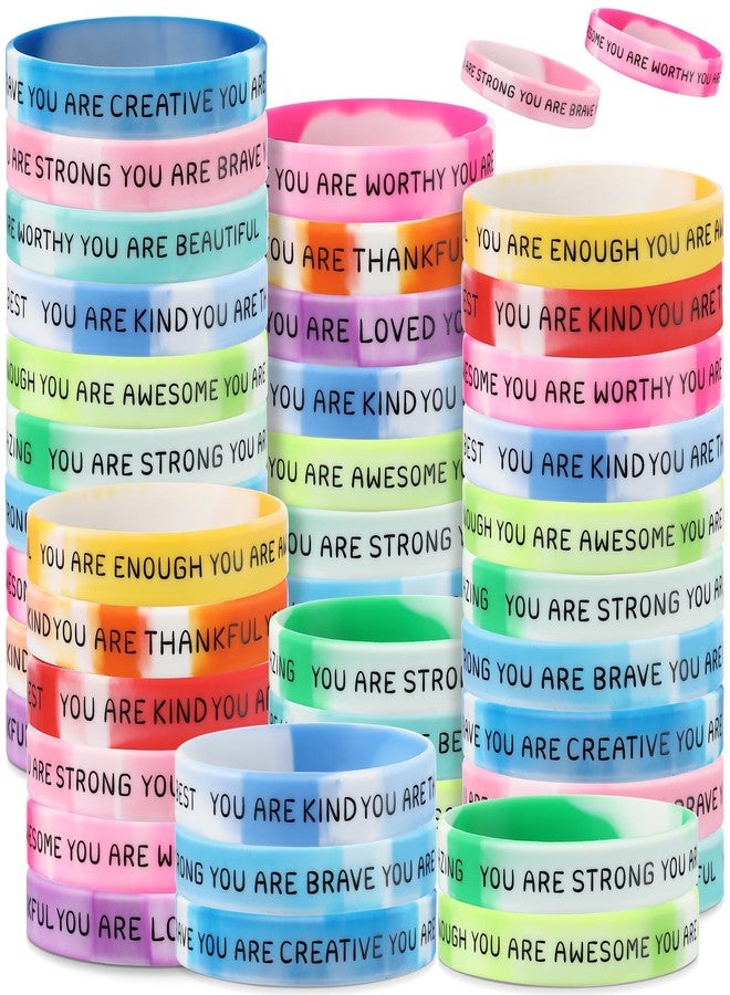 Roowest 120 Pcs Motivational Wristbands Bulk for Student Inspirational Rubber Bands Stretch Affirmation Silicone Bracelet Halloween Class Prizes Teacher Gifts for Kids Christmas(Gradient Color) - Image 1