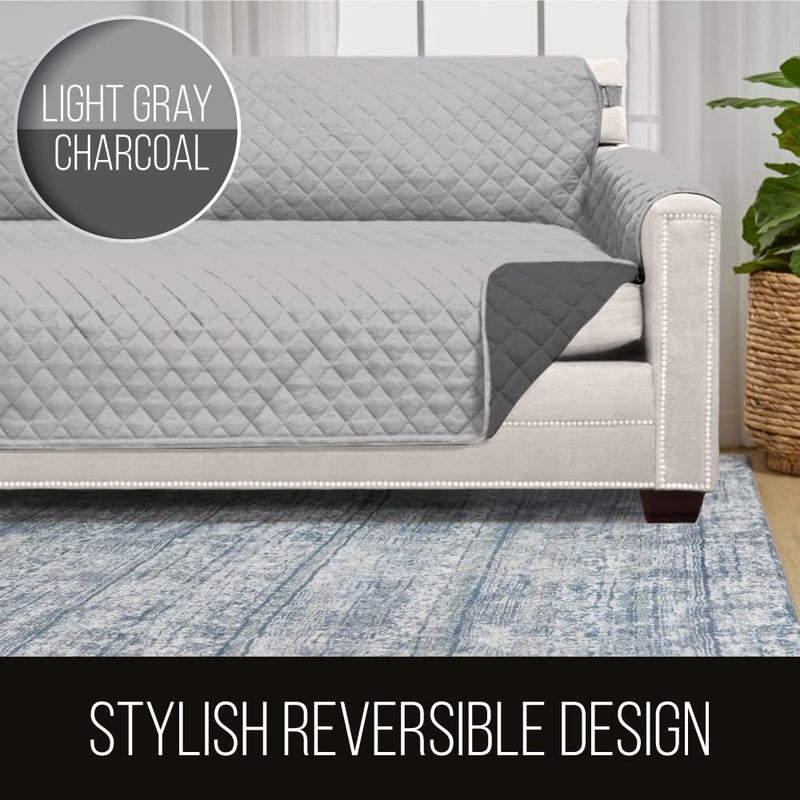 Sofa Shield Sofa Shield Original Patent Pending Reversible Loveseat Protector for Seat Width up to 54 Inch, Furniture Slipcover, 2 Inch Strap, Couch Slip Cover Throw for Pets, Dogs, Love Seat, Light Gray Charcoa - Image 5