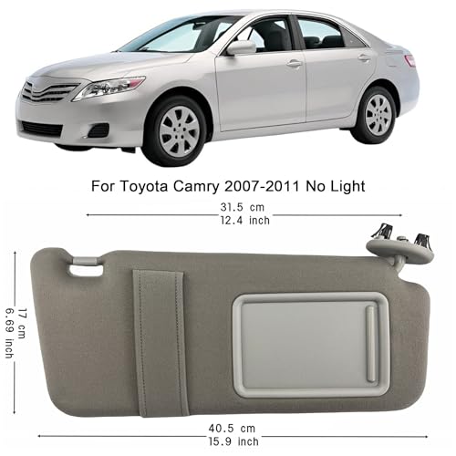 GlymXia Sun Visor Pair Compatible with 2007-2011 Toyota Camry (Driver & Passenger Side) Sunvisor Replacement with Clips and Manual, Illuminated with Light (Color Gray) - Image 2