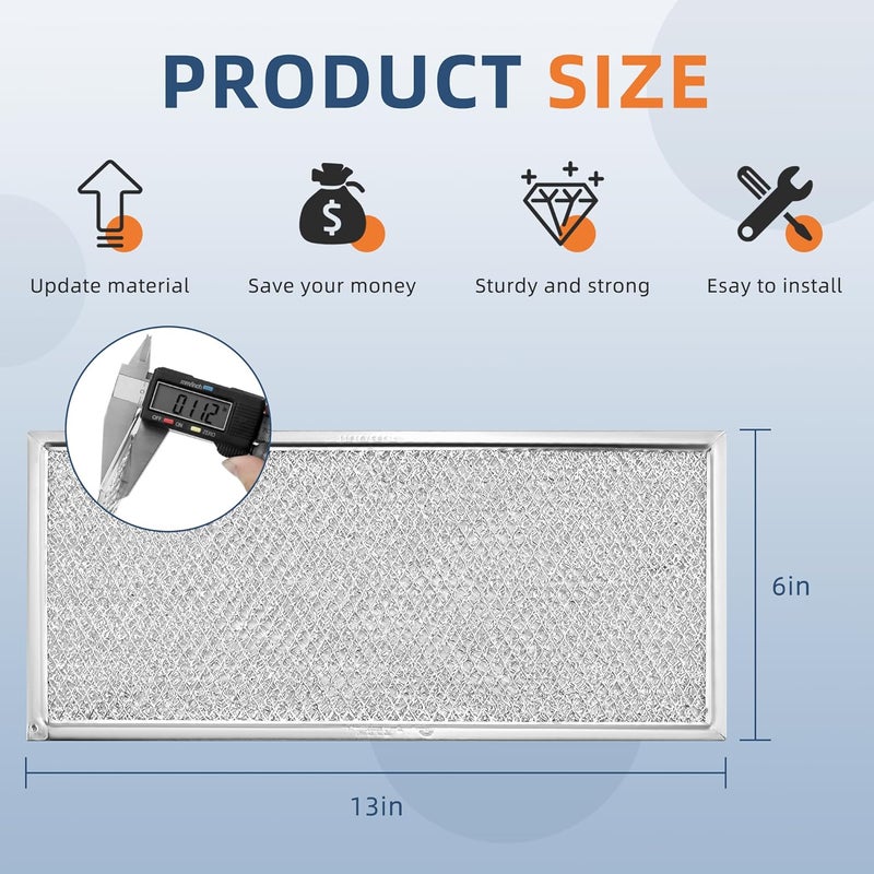 Fetechmate W10208631A Microwave Grease Filter, Aluminum Mesh Filter Approx. 13" x 6" fit for Whirl.pool G.e May.tag Microwaves Replaces AP5617368 W10208631 PS3650910 - Packed in Box - 4 Pack… - Image 2