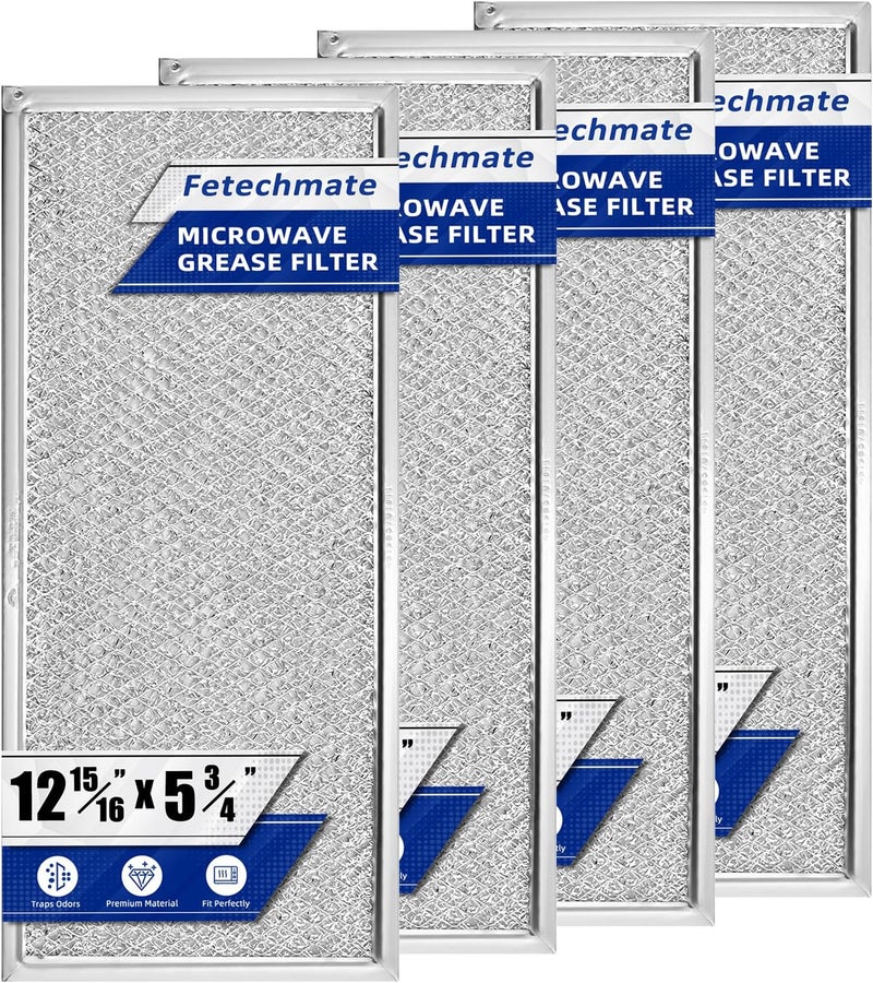 Fetechmate W10208631A Microwave Grease Filter, Aluminum Mesh Filter Approx. 13" x 6" fit for Whirl.pool G.e May.tag Microwaves Replaces AP5617368 W10208631 PS3650910 - Packed in Box - 4 Pack… - Image 1