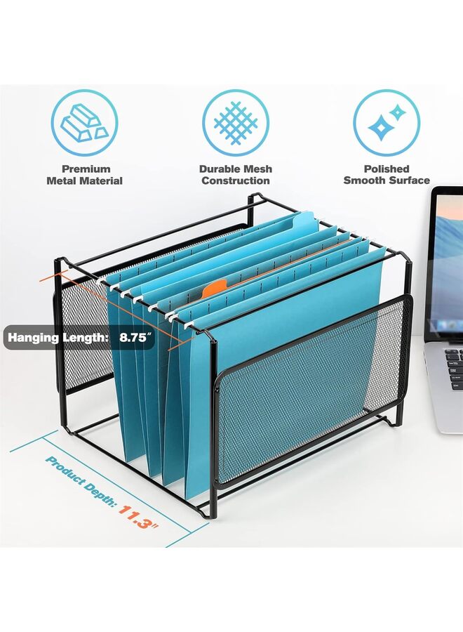 Hanging File Organizer, Size File Holder Filing Box, Metal Mesh Desk File Folder Storage for Office & Home, School, Black - Image 3