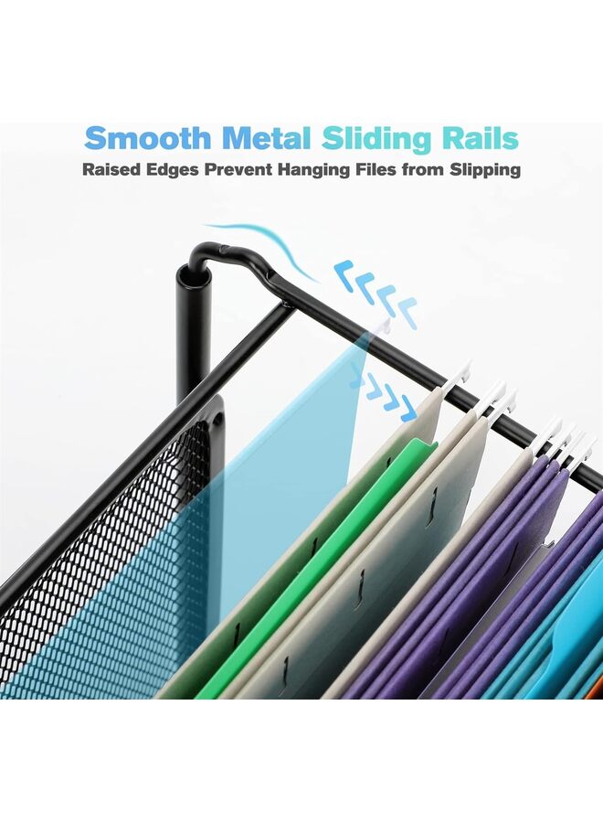 Hanging File Organizer, Size File Holder Filing Box, Metal Mesh Desk File Folder Storage for Office & Home, School, Black - Image 5