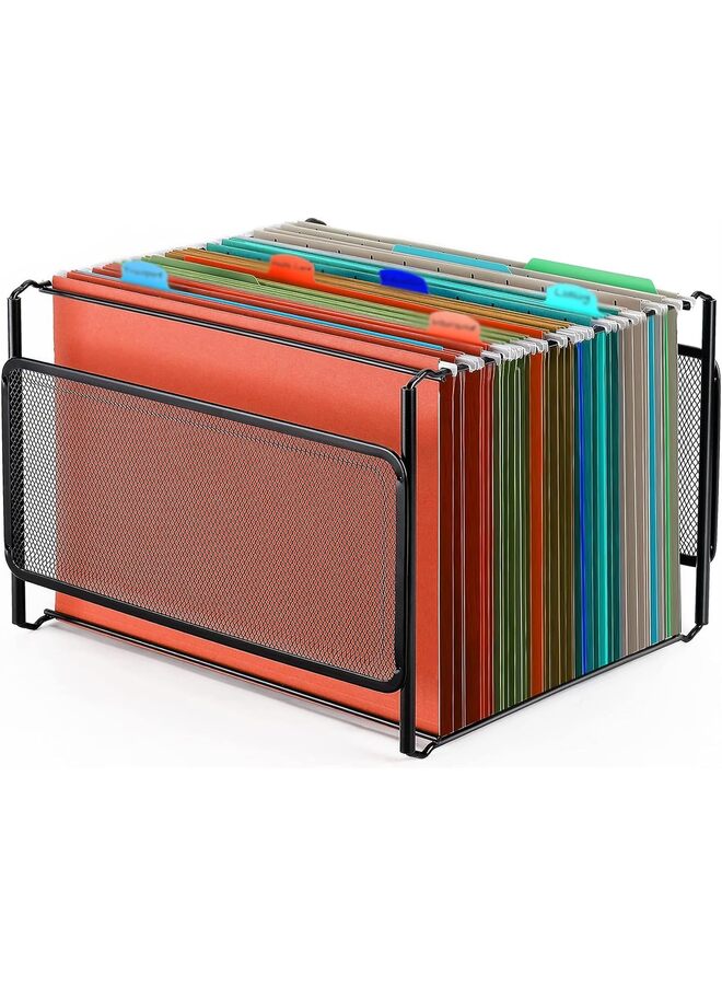 Hanging File Organizer, Size File Holder Filing Box, Metal Mesh Desk File Folder Storage for Office & Home, School, Black - Image 1