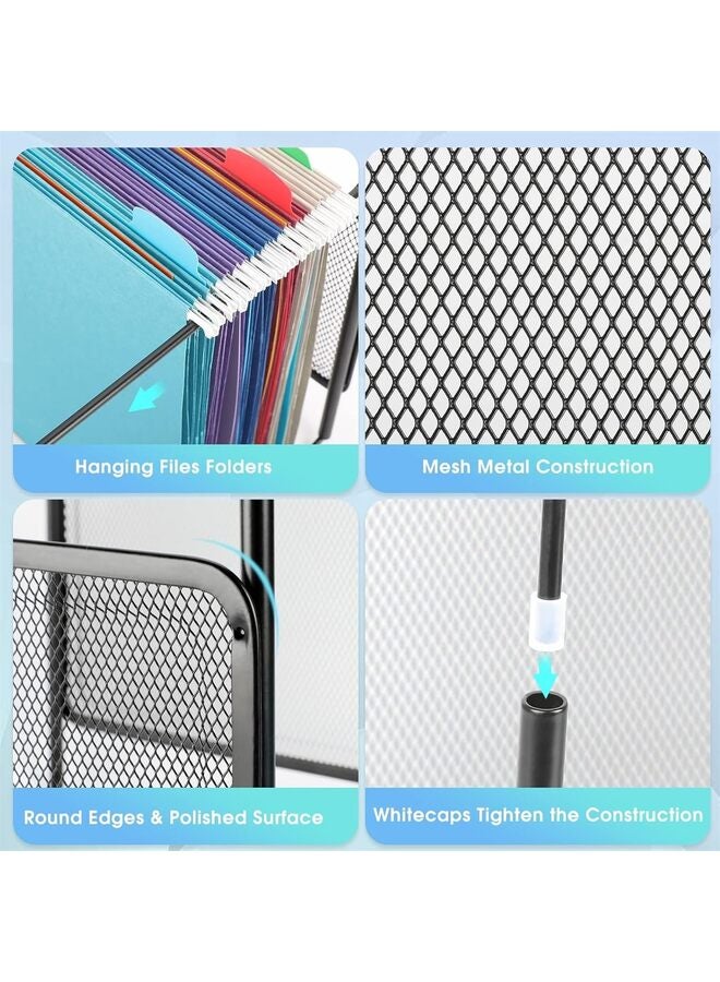 Hanging File Organizer, Size File Holder Filing Box, Metal Mesh Desk File Folder Storage for Office & Home, School, Black - Image 4