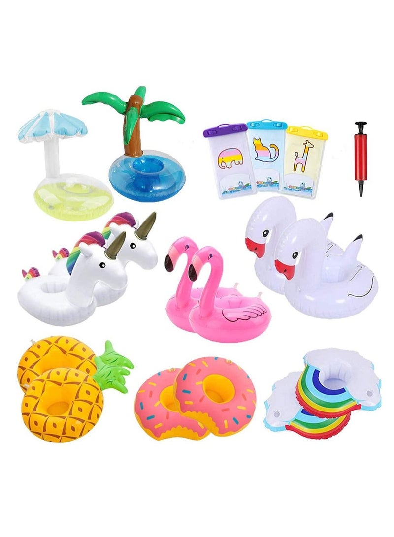 واي آند دي Inflatable Swim Floats Cup Holder Set DELFINO Summer Pool Lesser Coasters Floating Water For Children and Swimming Enthusiasts Bath Shower Toys 18 pcs/Set - Image 1