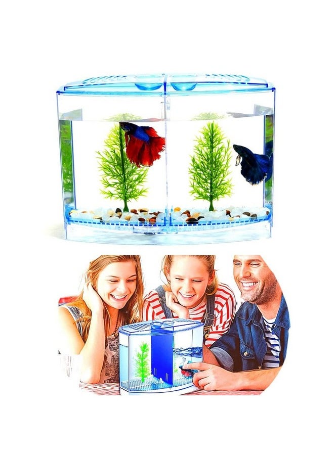 VAYINATO VAYINATO® Betta Fish Tank Home Aquarium, 20cm x 15cm x 9cm - Small Mini Fish Tank with 2 Compartments - Aquaponic Desktop Tank Goldfish & Betta Fish (Multi Color) by Petzlifeworld  - Image 1