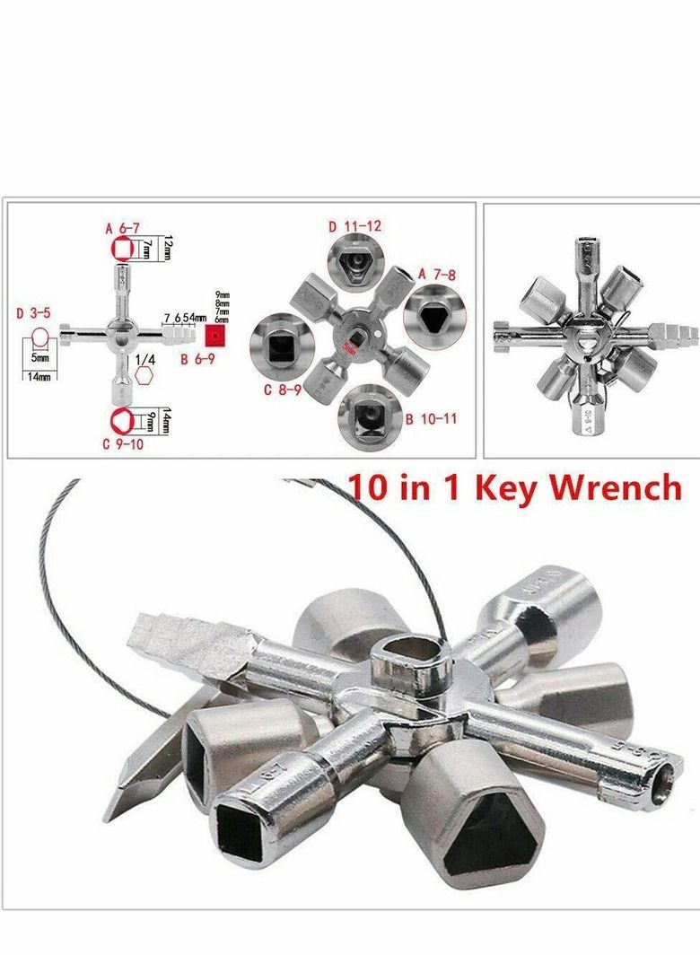 Excefore 10 in 1 Multi Functional Utility Key Kit Plumbers Key, Ways Utility Key Triangle Cabinet Spanner Key, Socket Keys for Radiators Gas Electric Meter Boxes Faucet and Lock - Image 3