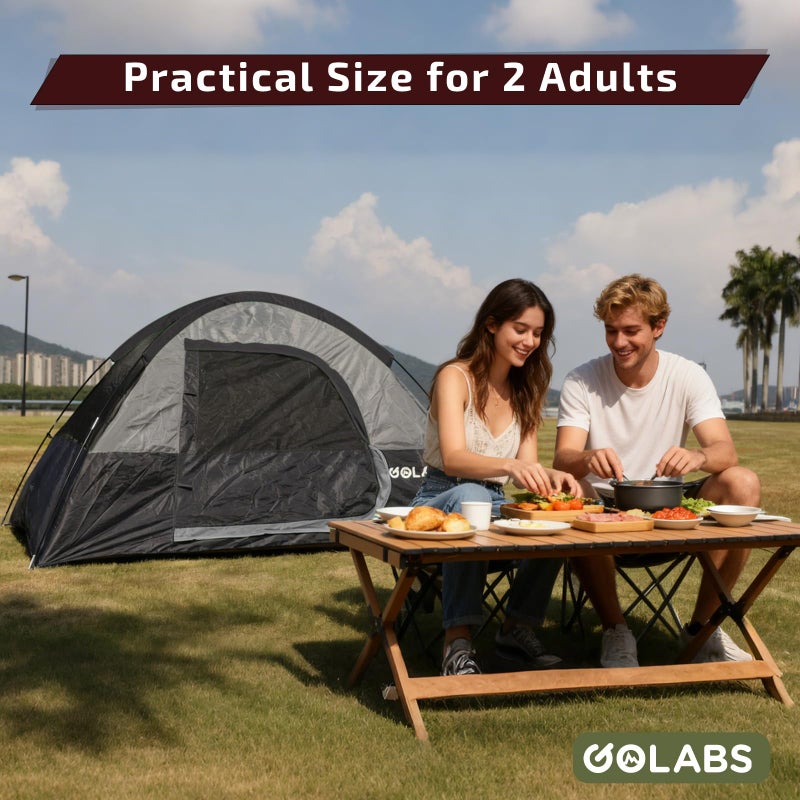 Golabs CT1 2 Person Camping Tent, Easy Set Up in 3 Mins, PU1500mm Waterproof w/Mesh Top & Door with Ventilation, Lightweight 4.4lbs Portable Family Tent with Carry Bag &Interior Storage Pockets &Hook - Image 3