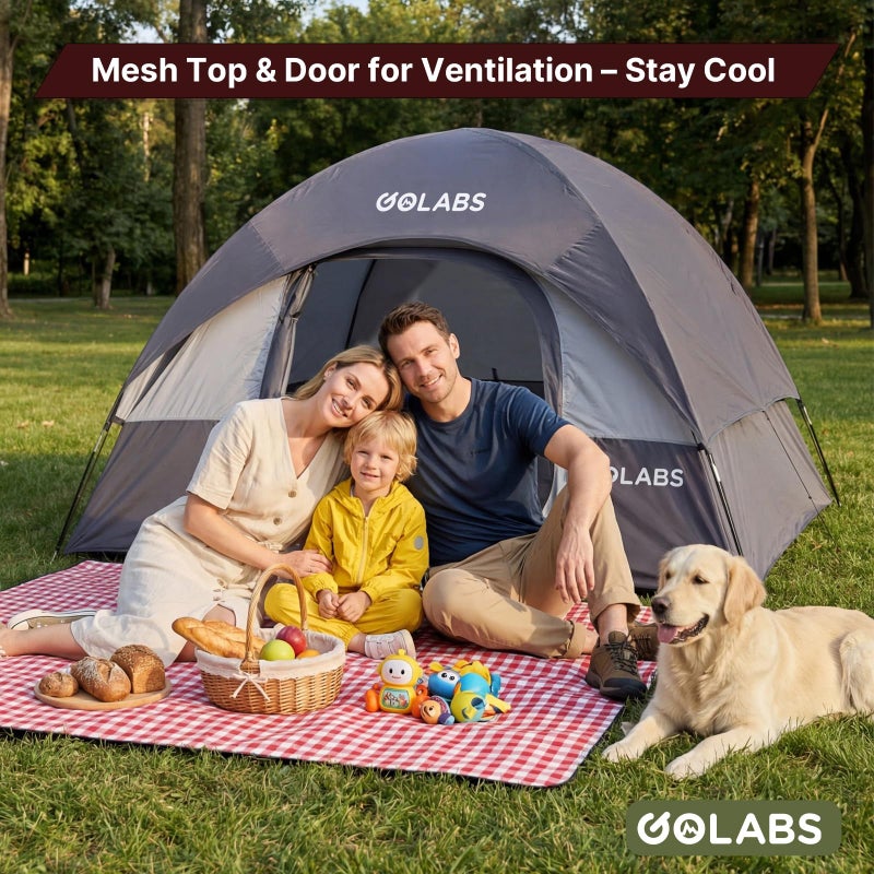 Golabs CT1 2 Person Camping Tent, Easy Set Up in 3 Mins, PU1500mm Waterproof w/Mesh Top & Door with Ventilation, Lightweight 4.4lbs Portable Family Tent with Carry Bag &Interior Storage Pockets &Hook - Image 5