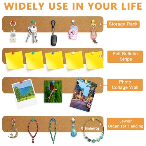 Climberty® 5 Pack Felt Bulletin Board, Felt Message Board with 35pcs Drawing Pins, Self-Adhesive Lightweight Bulletin Board Strips for Paste Notes, Photos, Schedules (Brown) - Image 3