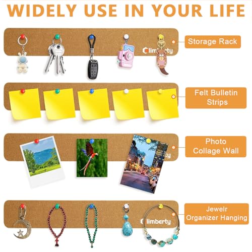 Climberty® 5 Pack Felt Bulletin Board, Felt Message Board with 35pcs Drawing Pins, Self-Adhesive Lightweight Bulletin Board Strips for Paste Notes, Photos, Schedules (Brown) - Image 4