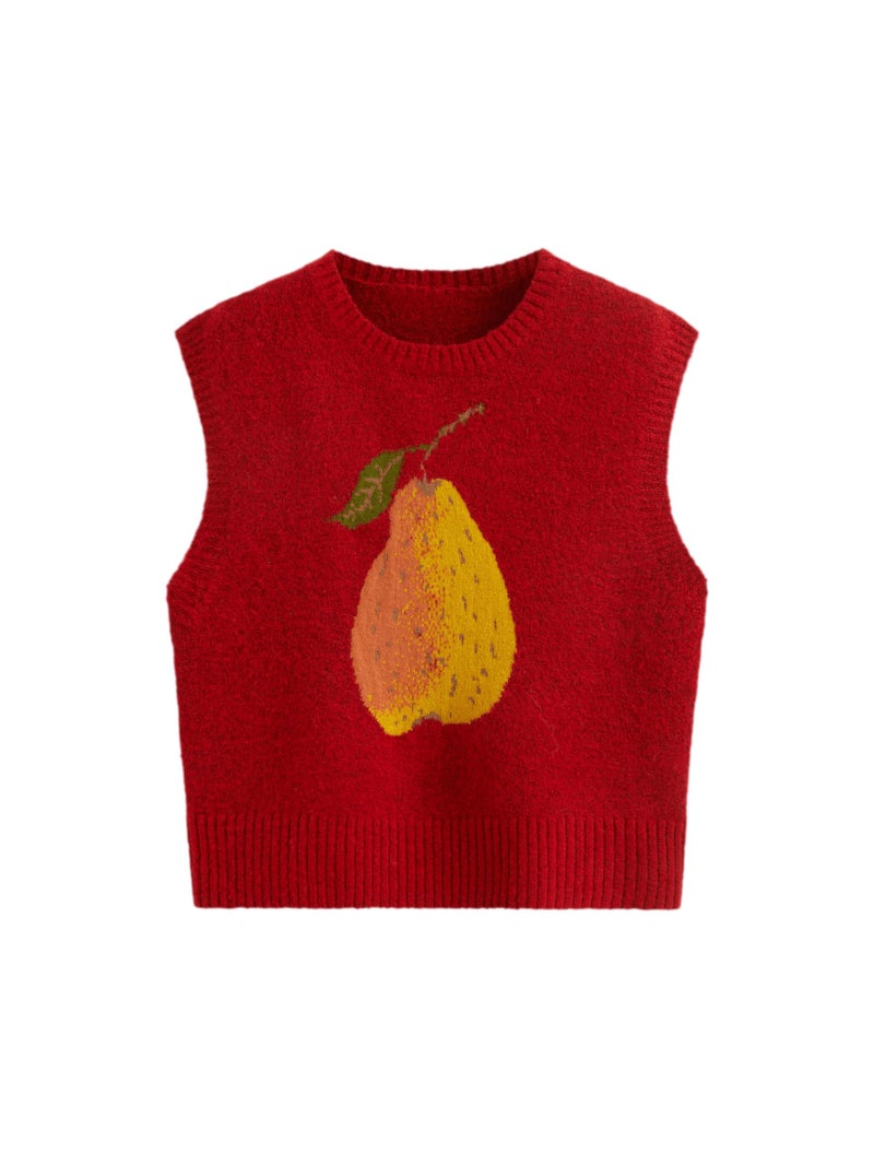 CIDER Womenâ€™s Sweater Vest Knit Sleeveless Pear Cute Graphic Sweater Vest Tank Top Fall Outfits Red - Image 1