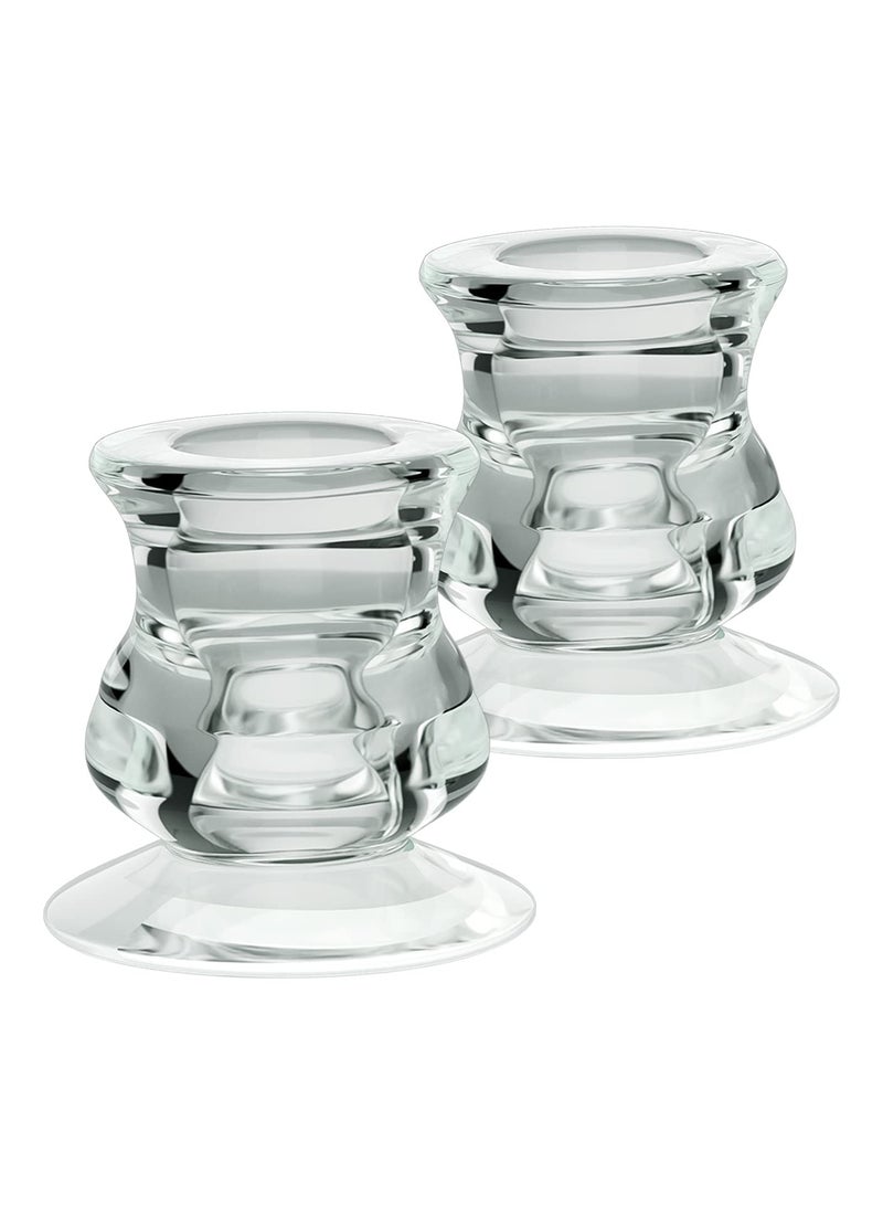 KASTWAVE 2Pcs Clear Glass Candle Holders for Taper Candles, Candlestick Wedding Table Window Holiday Restaurant Decorations - Image 1
