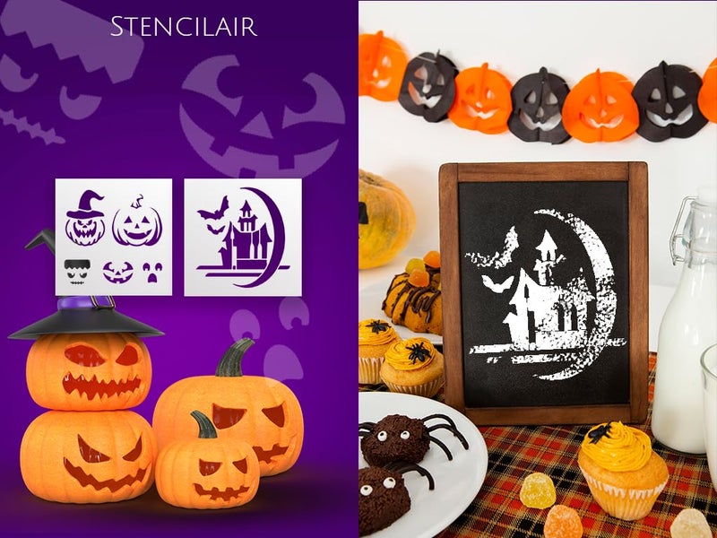 Lionx Stencils Happy Halloween 8-Pack Set: DIY Halloween Crafts, Reusable Large Stencils for Pumpkins, Walls, and Wood Painting - Halloween Skeleton, Wall Art, and Decals for Ultimate Spooky Decor  - Image 2