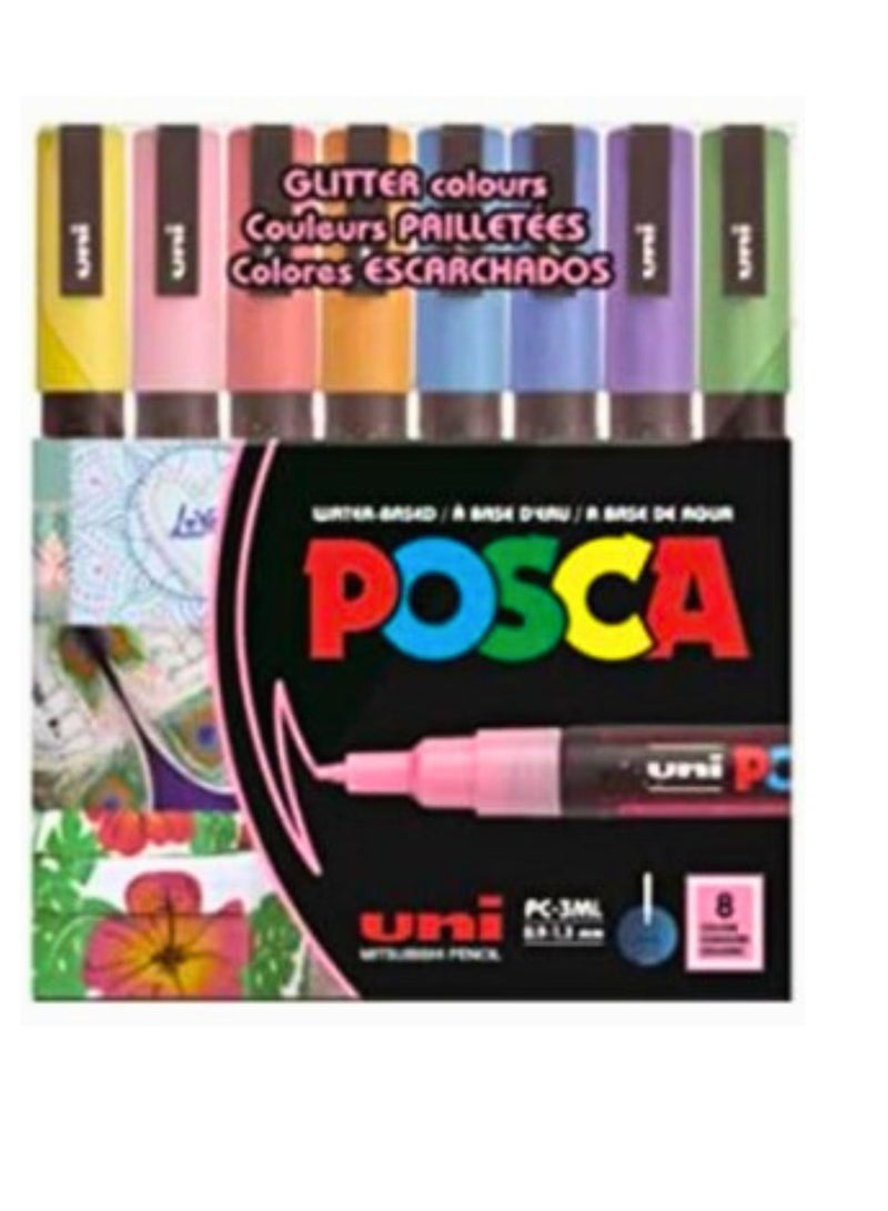 Posca Paint Marker Pen - PC-3M Fine Glitter Set 8 Colors