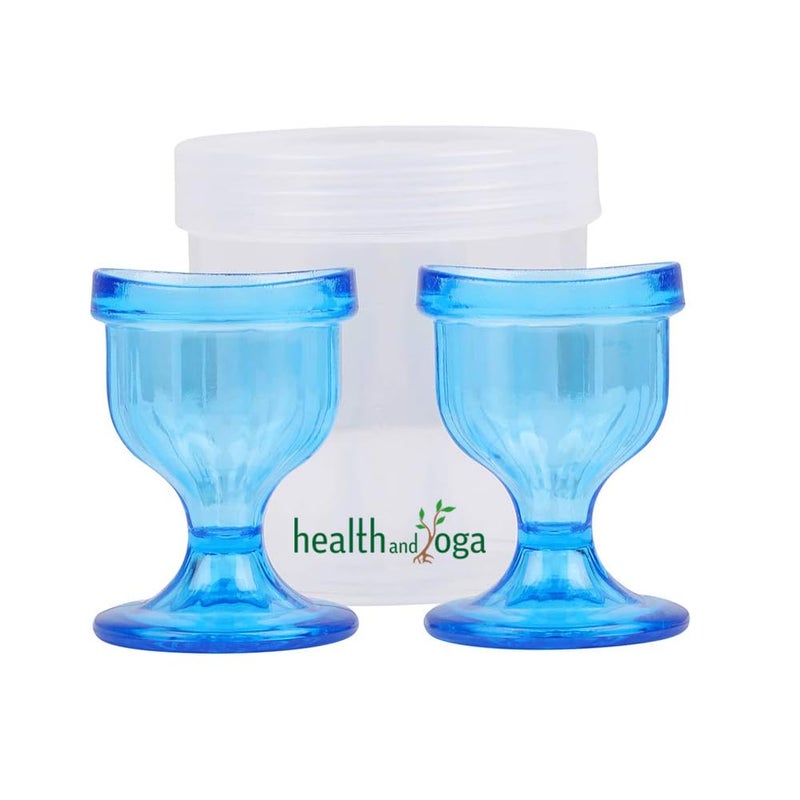 SoulGenie HealthAndYoga ChillEyes Colored Eye Wash Cups for Effective Eye Cleansing  with Storage Container  Eye Shaped Rim Snug Fit 2 PcsBlue