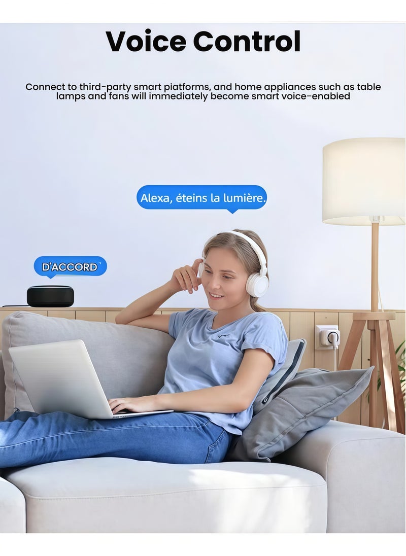 NIBEMINENT - Smart WiFi & Bluetooth Alexa Voice Outlet with Energy Monitoring - 16A EU Standard, APP Remote Control, Compatible with Android/iOS - Image 1