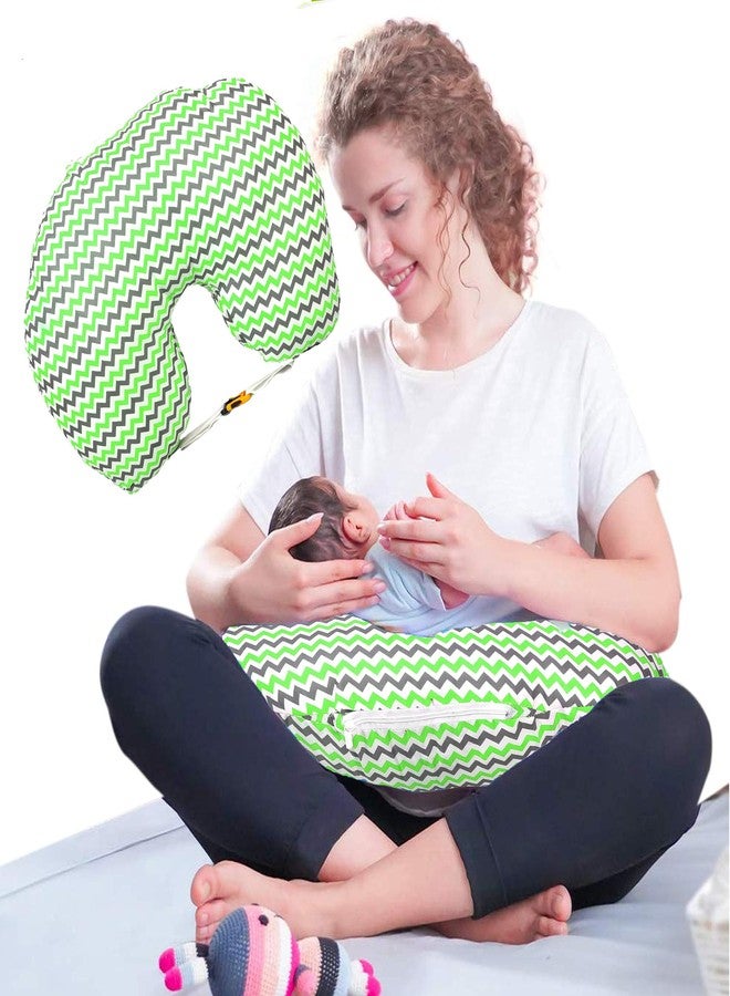 Kid's Charm وسادة رضاعة الأطفال حديثي الولادة من كيدز تشارم، بتصميم متعرج صغير، 6 في 1، مناسبة للأطفال من عمر 0 إلى 4 أشهر، مزودة بغطاء قابل للإزالة، مصنوعة من القطن (لون أخضر). - Image 1
