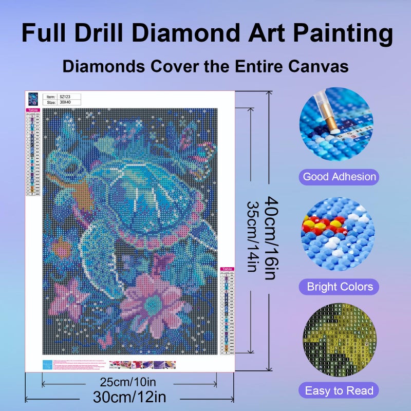 Ycydilirab Sea Turtle 5D Diamond Art for Adults-Diamond Painting for Adults,Sea Turtle Gem Art for Adult Perfect for Relaxation and Home Wall Decor 12x16inch - Image 4