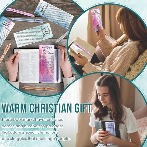 Feifeiya 50 Sets Christian Gifts Bulk Christian Pens Bible Verse Emergency Numbers Bookmarks Religious Church Welcome Gifts for Pastor Grandparent Clergy Sunday School Favor(Watercolor,English) - Image 5