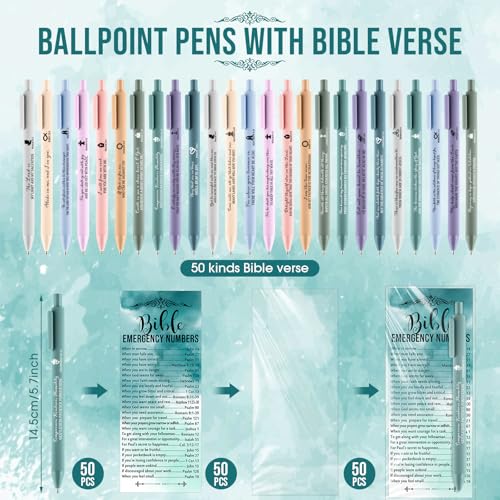 Feifeiya 50 Sets Christian Gifts Bulk Christian Pens Bible Verse Emergency Numbers Bookmarks Religious Church Welcome Gifts for Pastor Grandparent Clergy Sunday School Favor(Watercolor,English) - Image 3