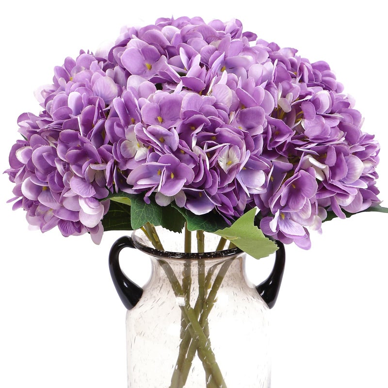 Kimuras Cabin 6Pcs Artificial Silk Hydrangea Fake Flowers Faux Hydrangea Bouquet for Home Table Centerpieces Wedding Garden Party Decoration Purple
