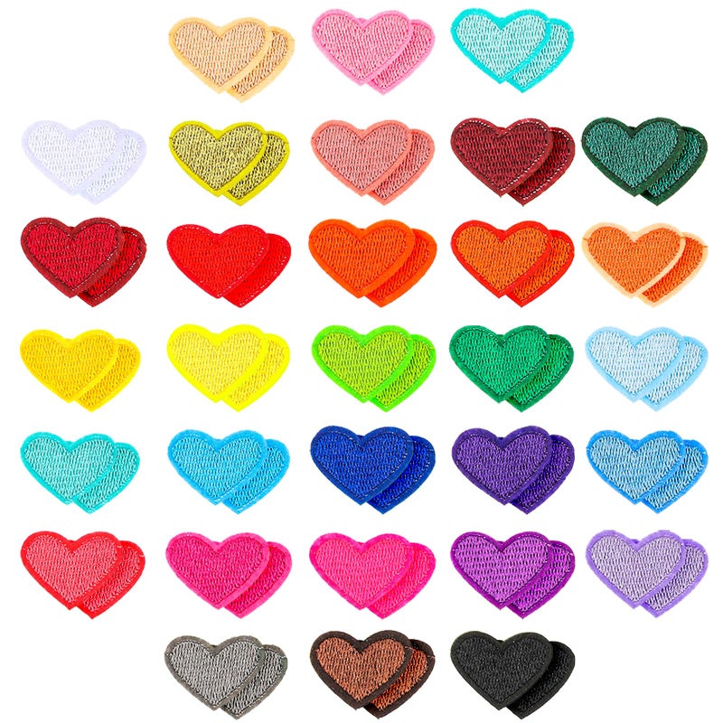 Bremorou Heart IronOn Patches 62 Pcs Mini Heart IronOn Decal Colorful Patch Appliques for Clothes Dress Hat Jeans DIY Backpack Shoes
