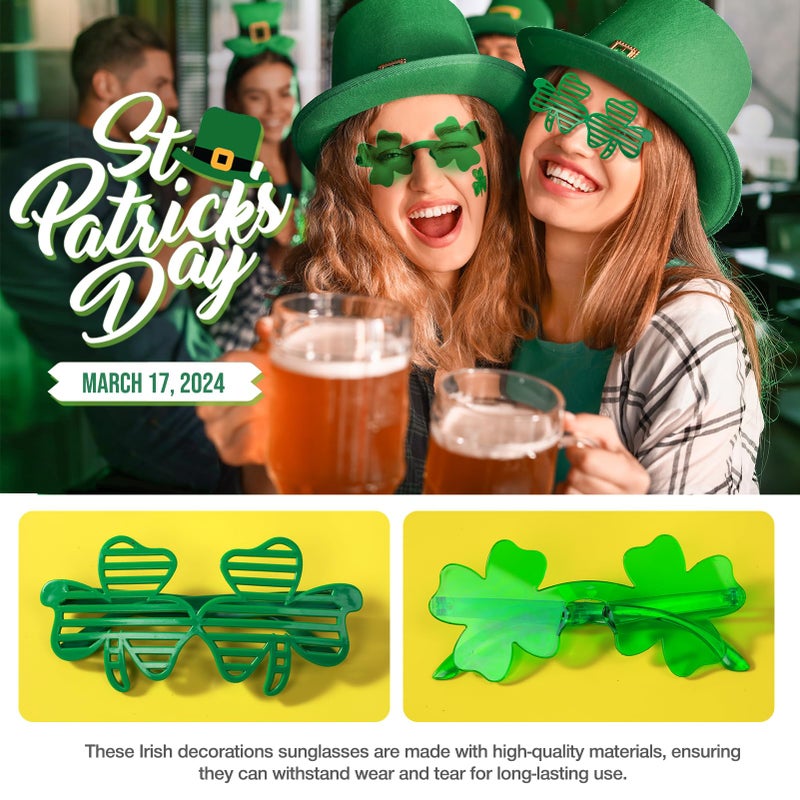KPX 29Pack St Patricks Party Favors of 16pcs Shamrock Beads Necklace Bulk, 6pcs Clover Eyewear Sunglasses, 6pcs Green Hats Headband, 1pc St. Patrick's Day Stickers Party Dressing-up Costume Accessories - Image 4